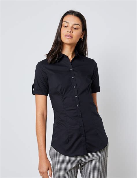 Womens Black Fitted Short Sleeve Shirt Hawes And Curtis