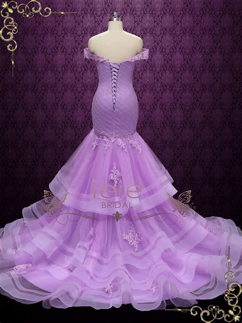Purple Off Shoulder Mermaid Wedding Dress Lilac