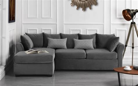 Modern Home Large Microfiber Velvet Sectional Sofa Dark Grey