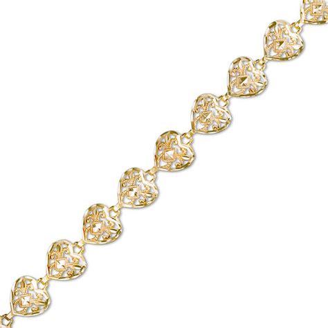 Diamond Cut Filigree Heart Link Bracelet In 10k Gold Gold Bracelets