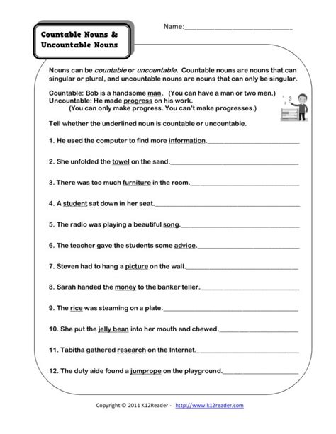 Countable Uncountable Nouns Interactive Worksheet Countable