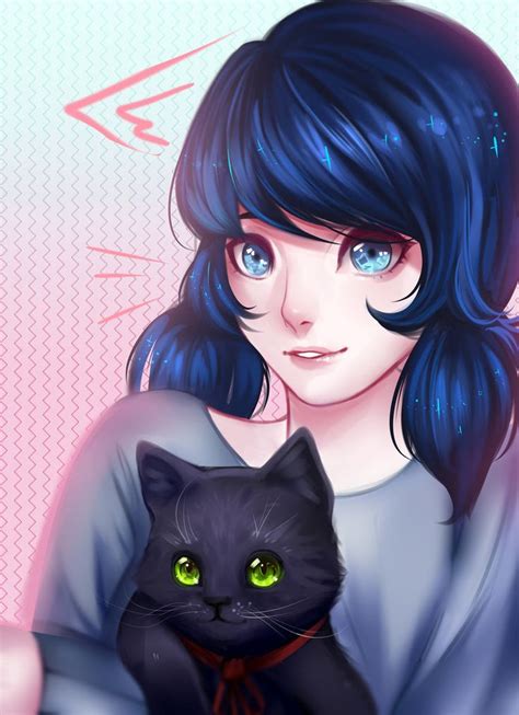 Marinette And Her Black Cat From Miraculous Ladybug And Cat Noir