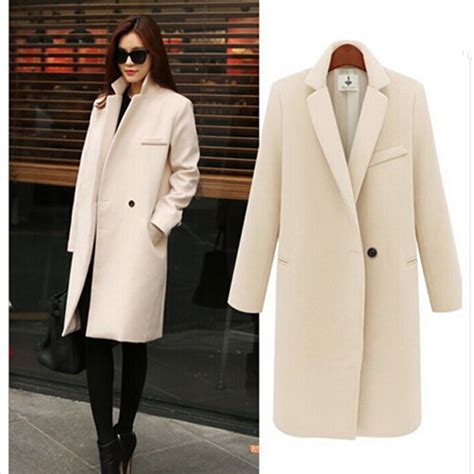 2015 Fashion Elegant Women Long Coat Winter Single Button Slim Wool