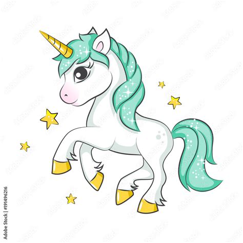 Cute Magical Unicorn Vector Design Isolated On White Background Print