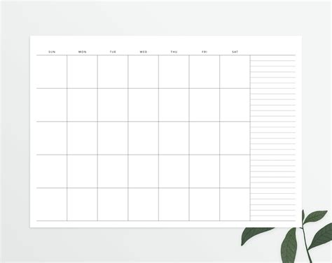 Printable Blank Calendar With Notes A4 And Letter Sizes Etsy