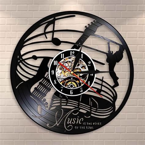 1piece guitar music instrument vintage vinyl lp record wall clock modern wall art decor creative
