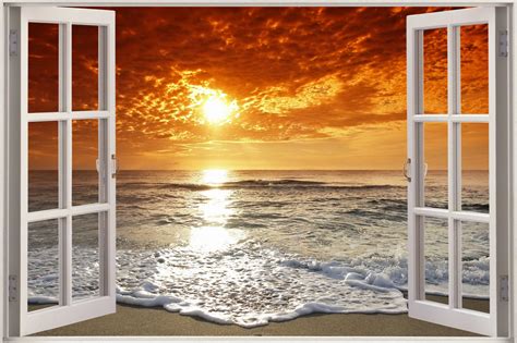 Huge 3d Window Exotic Ocean Beach View Wall Stickers Film