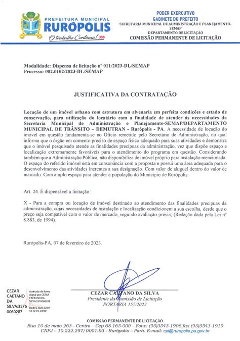 Justificativa Da ContrataÇÃo Prefeitura Municipal De Rurópolis