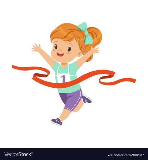 Cute Girl Running To The Finish Line First Kids Vector Image