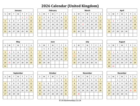 Download Printable 2026 Uk Calendar Landscape Layout