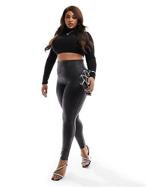 Spanx Plus Faux Leather High Waist Sculpting Leggings In Black Asos