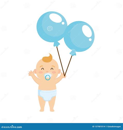 Cute And Little Boy Baby With Balloons Helium Stock Vector