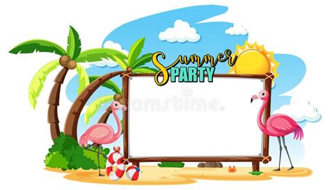 Empty Banner Board With Flamingo On The Beach Isolated Stock Vector
