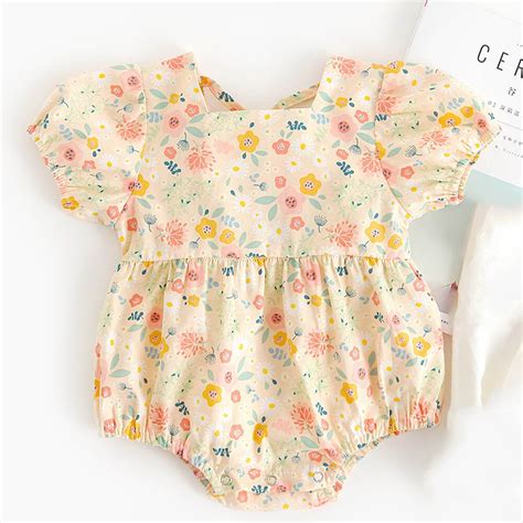 Halilo Baby Girl Onesie Summer 2020 Floral Cotton Newborn Clothes First