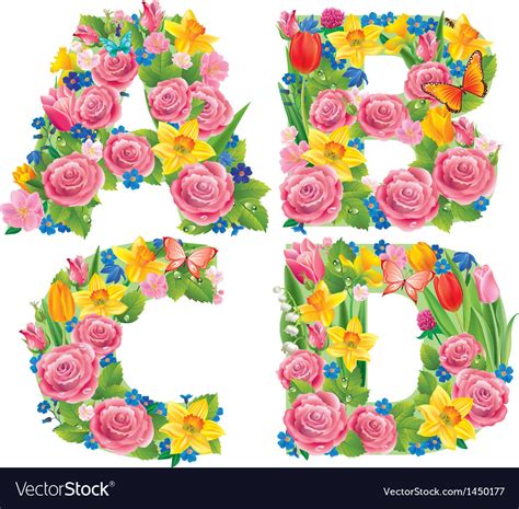 Use them in commercial designs under lifetime, perpetual & worldwide rights. Alphabet flowers abcd Royalty Free Vector Image