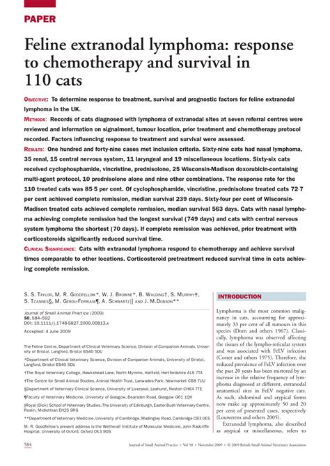 Pdf Feline Extranodal Lymphoma Response To Chemotherapy And Survival