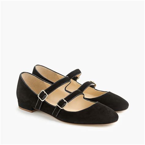 J Crew Multistrap Mary Jane Flats In Suede In Black Lyst