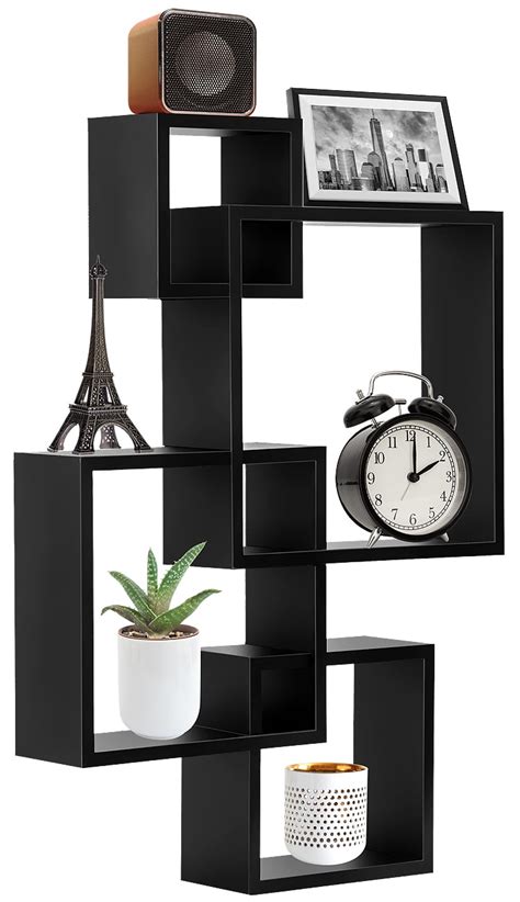 Decoratiave 4 Cube Intersecting Wall Mounted Floating Shelves Black