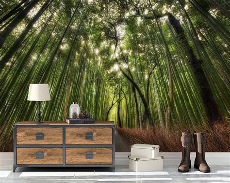 Bamboo Trees Murals Forest Mural Peel And Stick Printable Etsy