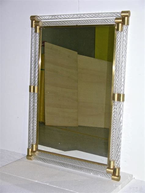 italian double frame twisted crystal murano glass mirror with gold brass accents for sale at