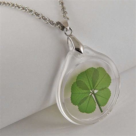 Real Leaf Clover Acrylic Charm Necklace