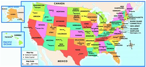 United States Of America Map With Capitals Printable Map