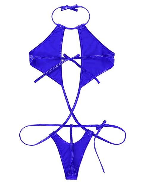 YiZYiF Damen Metallic Bikini Slingshot Micro Mini Bikini Thong