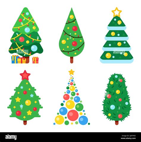 Flat Paper Christmas Tree Decorated With Colorful Balls Garlands And