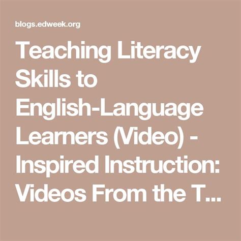Teaching Literacy Skills To English Language Learners Video Opinion