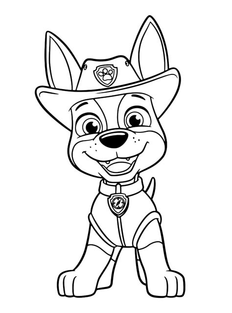 He wears a dark green hat and a dark green vest. Disegni da colorare - Tracker Paw Patrol | Sogni d'Oro