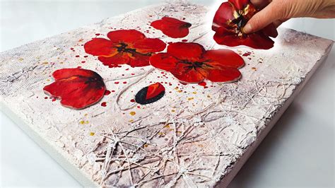 Unique Textured Art Acrylic Pouring Stunning Poppy Painting Ab