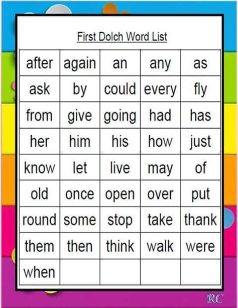 Dolch Word List Grade 2