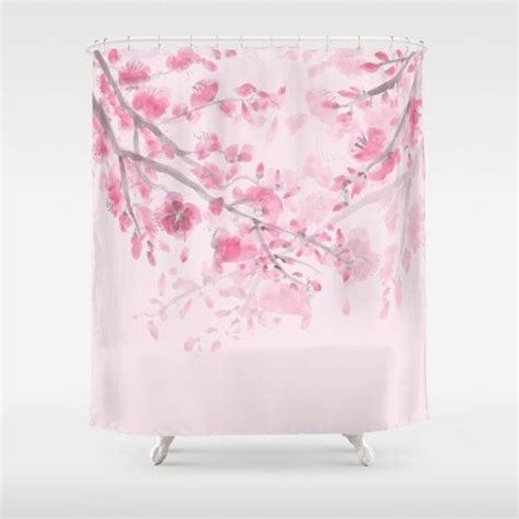 Cherry Blossom Pink Shower Curtain Sumi Watercolor Floral Pink