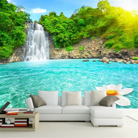 Natural Scenery 3d Wall Mural Forest Waterfalls Pools