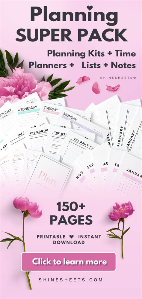 159 Pages Printable Planning Super Pack ShineSheets Time Planner