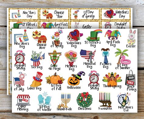 Calendar Holiday Stickers Planner Stickers Calendar Etsy