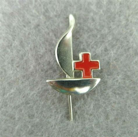 Vintage French Red Cross Lapel Stick Pin Silver Tone French Vintage