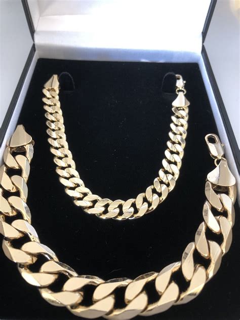 Boys Kids Womens 18k Gold Filled Curb Chain Necklace Bracelet Sets 18ct