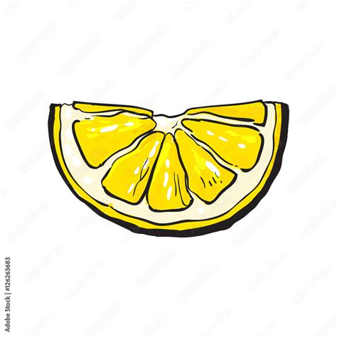 Hand Drawn Slice Of Lemon Sketch Style Vector Illustration Isolated On