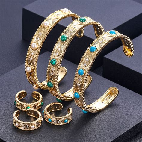 Janekelly Luxury Unique African Bangle Ring Set For Women Wedding Cubic