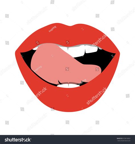 Red Lips Tongue Sexy Glossy Female Stock Illustration 523610653