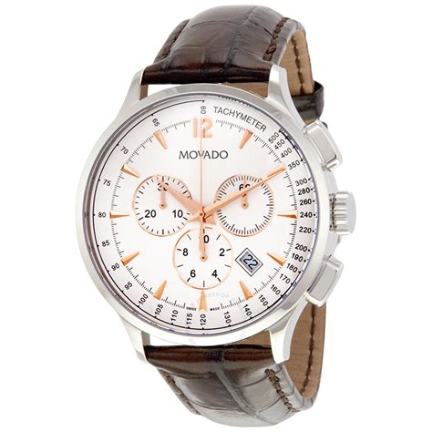 movado circa chronograph white dial brown leather strap men s watch 0606576 circa movado