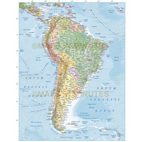 Buy Digital South America Political Map Plus Country Colour Physical