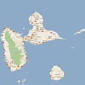 Detailed road map of Guadeloupe with cities and other marks ...