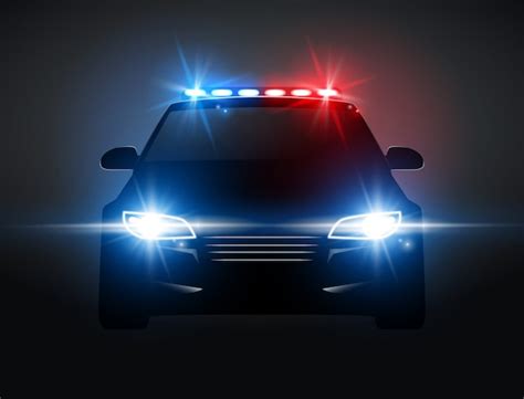 Premium Vector Police Car Light Siren In Night Front View Patrol Cop