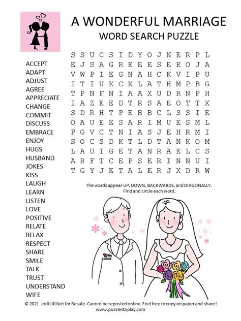 Marriage Word Search Puzzle Puzzles To Play
