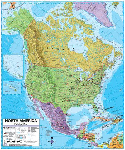 North America large detailed political and relief map with cities ...