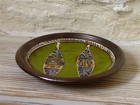 Handmade Green Ceramic Plate Wall Hanging Earthen Decor Wheel