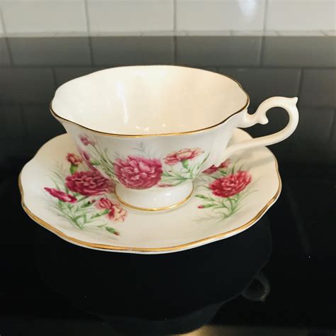 Royal Albert Tea Cup And Saucer England Fine Bone China Dark Light Pink Carnations Farmhouse