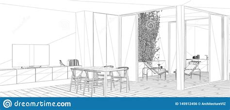 Blueprint Project Draft Sketch Of Minimalist Living Room